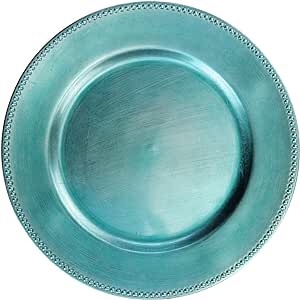 Turquoise Plastic Beaded Charger Plates - 12 pcs 13 Inch Round Wedding Party Decroation Charger Plates (Turquoise, 12)