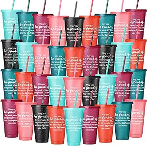 Bokon 30 Pcs Employee Appreciation Gifts 24oz Plastic Cups with Lids and Straw Thank You Gifts for Staff Coworker Reusable Tumblers Team Gifts Thank You Cups for Men Women (Multicolor,Best Team Ever)