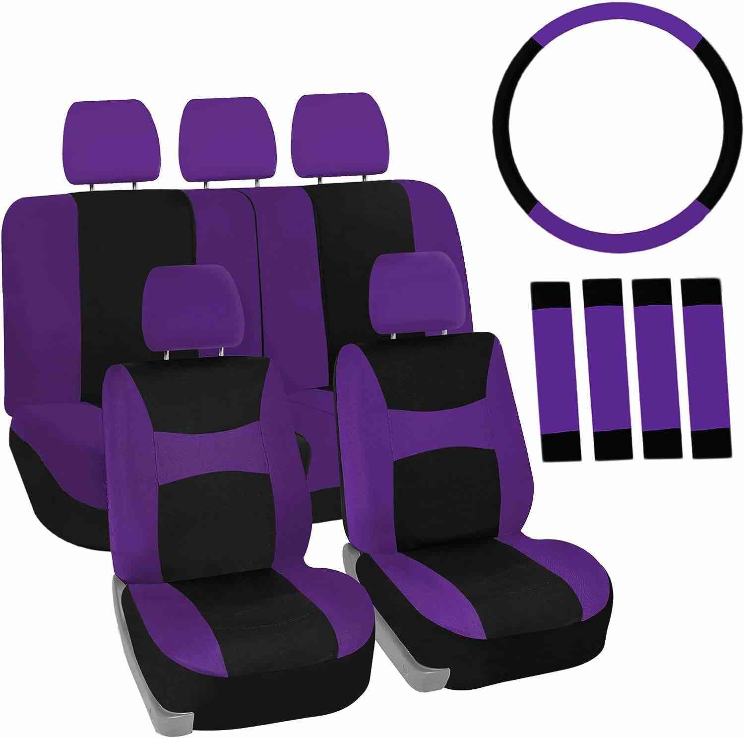 FH Group Car Seat Covers Cloth,Universal Fit combo,Automotive Seat Covers,Low Back Front Seat Covers,Airbag Compatible,Split Bench Rear Seat,Washable Car Seat Cover for SUV,Sedan,Van-Full Set Purple