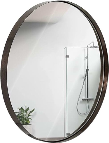 Hamilton Hills 30 inch Large Black Round Mirror Brushed Metal Framed | Contemporary Classic Deep Set Design | Wall Mount Circle Mirror for Home Decor | Round Vanity Mirror for Bathroom and Bedroom 30" Black
