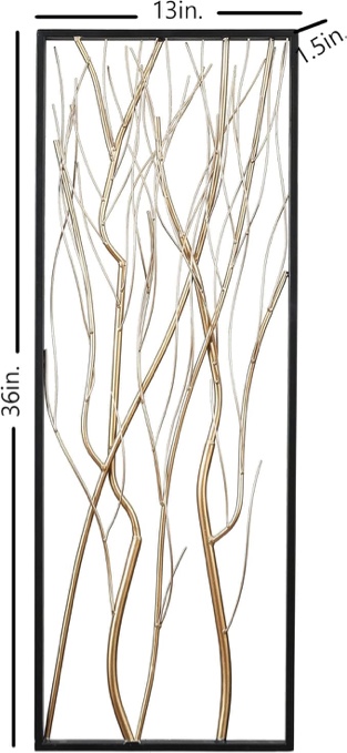 LuxenHome Metal Wall Art, 36" Luxury Living Room Wall Decor, Set of 2 Large Gold Metal Wall Decor, Bedroom Wall Decorations with Frame for Home, Bedroom, Kitchen, Office, Dining Room, Gold/Black