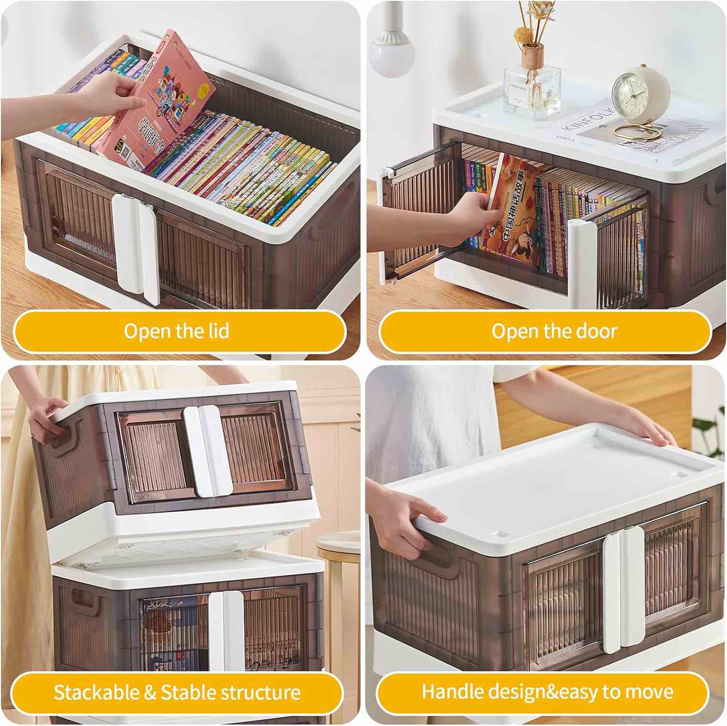 8.5 Gallon Storage Bins with Lids and Wheels, Stackable Storage Bins Organizers, Collapsible Storage Box, Plastic Storage Cabinet Containers, 2 Pack