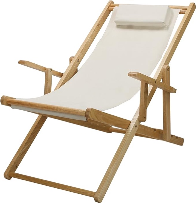 Casual Home Adjustable Sling Chair Natural Frame, Natural Canvas 26.5D x 42W x 33H in