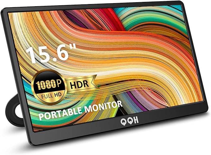 Portable Monitor, QQH 15.6" Portable Travel Monitor for Laptop 1080P FHD IPS Second Screen, Gaming Monitor, USB C HDMI External Monitor Display for Computer Phone PC MAC PS4 Switch, Foldable Kickstand