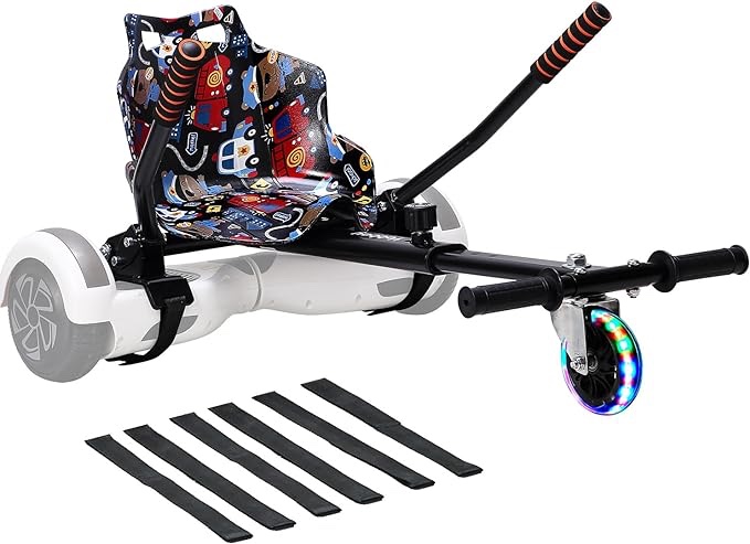 Hoverboard Seat Attachment with a Cool Regular Size Seat, Flashing Wheel Compatible with 6.5'', 8'', 8.5'', 10'' Hoverboards for Kids and Adults - Hoverboards Go Kart for Fun and Safe Riding!
