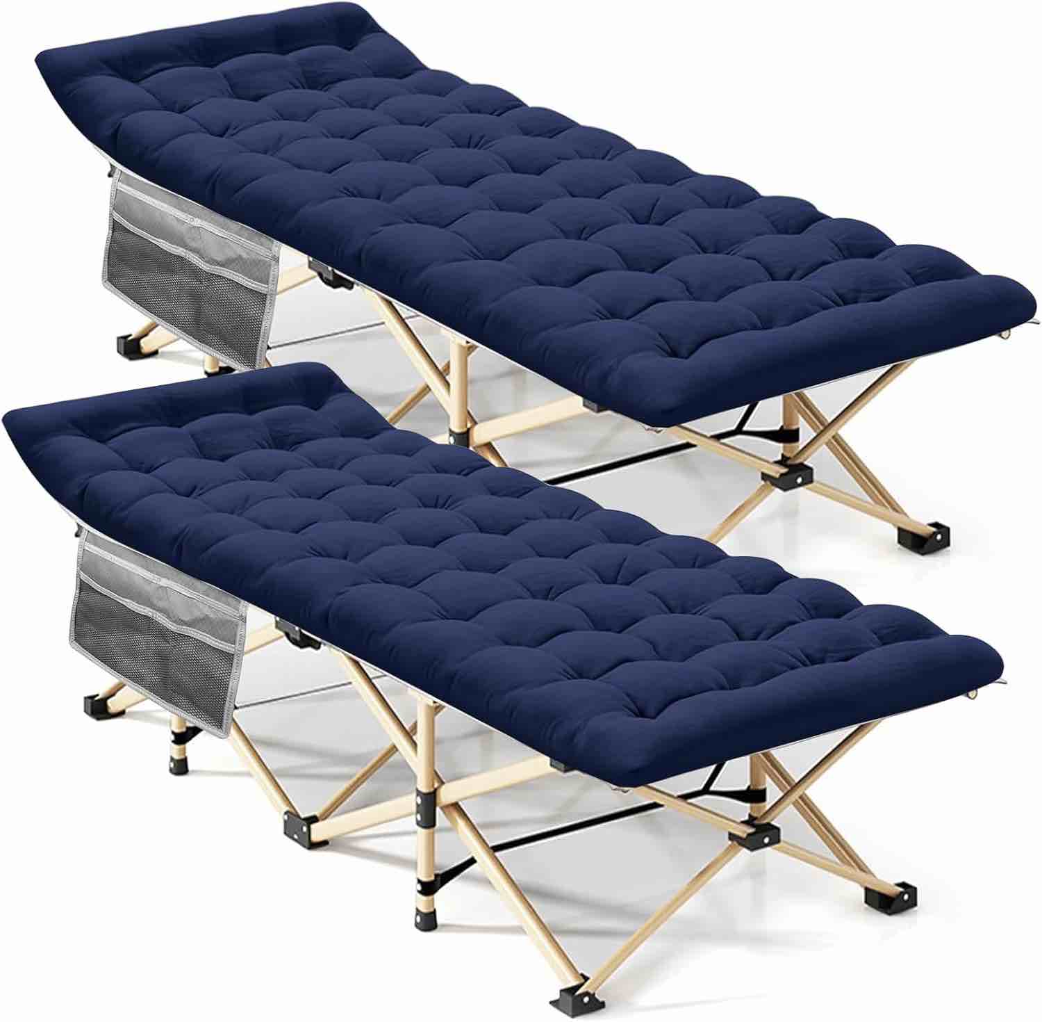 Sportneer Camping Cot, Cot Sleeping Cot 450LBS(Max Load) 2 Side Pockets Camping Cots for Adults Portable Folding Kids Cots for Sleeping Extra Wide with Carry Bag Camping Beach BBQ Hiking Office Navy Blue