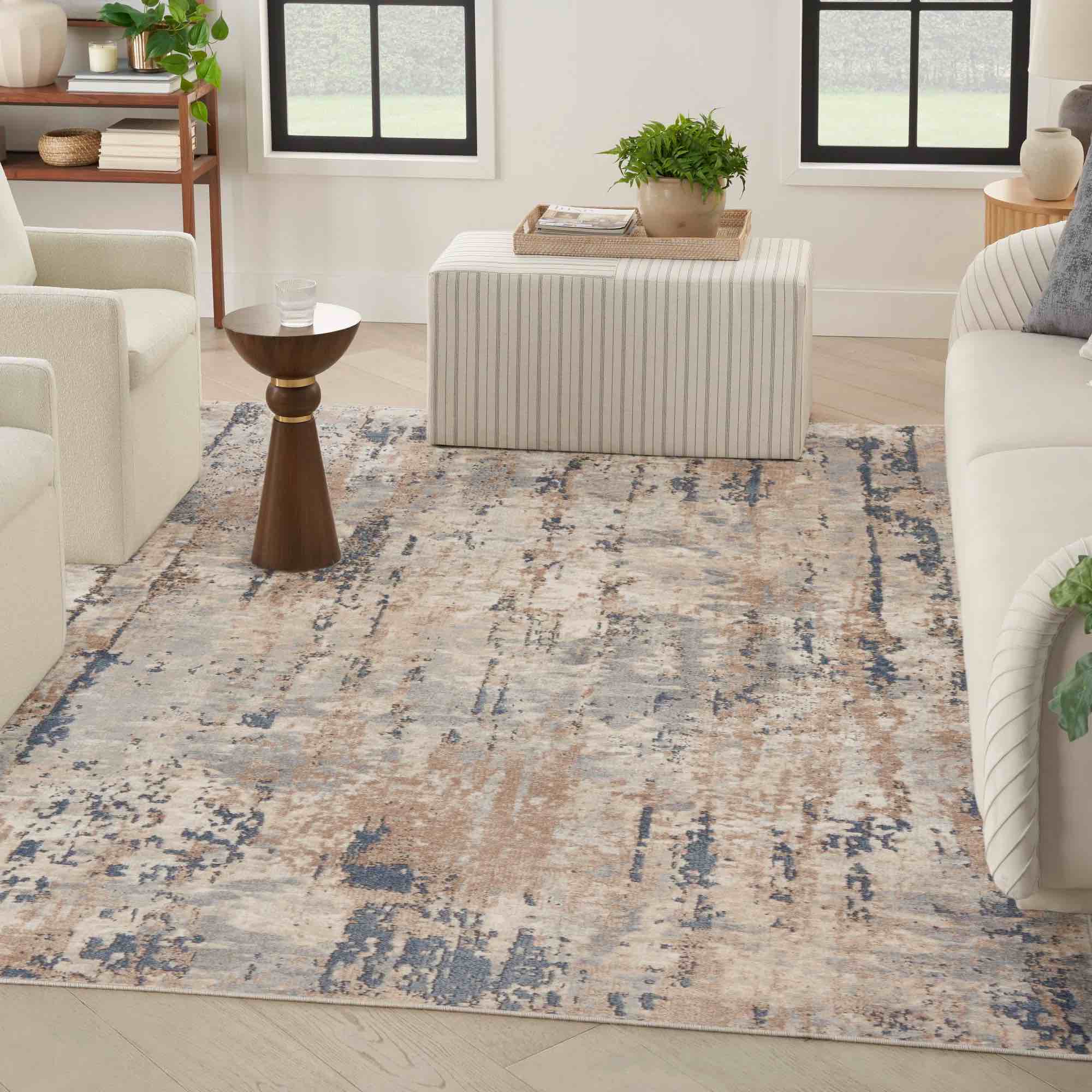 Addie Abstract Machine Made Power Loom Polyester/Polypropylene Area Rug in Beige/Gray 2ft x 12 ft 