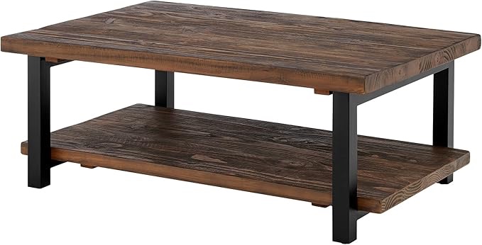 Alaterre Furniture Pomona Rustic Natural 48" Wide Coffee Table with Shelf, 400 lbs. Weight Capacity and Metal Legs for Living Room Rustic Industrial Style Storage - Wood Top & Reclaimed Rustic Natural ( Box 1 Of 2 ) 