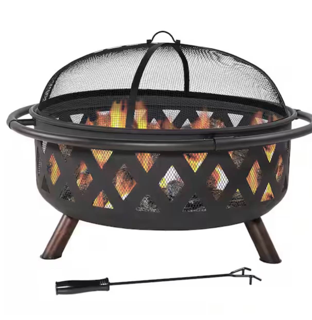 Black Cross Weave 36 in. x 24 in. Round Steel Wood Burning Fire Pit with Spark Screen