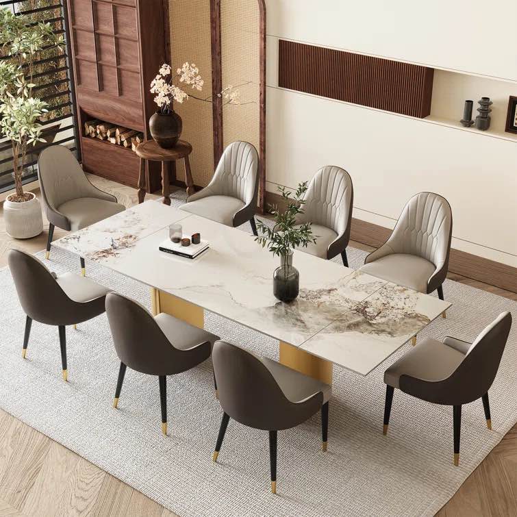 Sammie 9 - Piece 94.48'' Extendable Sintered Stone Dining Table with 8 Leather Chairs Dining Set ( Incomplete//4 Chairs Only) 
