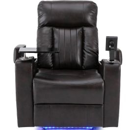 Premium Power Recliner w/ Storage Arms, Cupholders, Swivel Tray Table & Cell Phone Stand, Brown FedEx/UPS ( incomplete 1 only  box) 