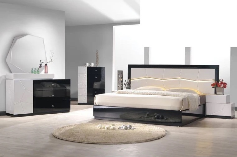 Mariano Furniture - Berlin Black-White Laquer 5 Piece Eastern King Bedroom Set - BMBERLIN-EK-5SET( Incomplete only one pc)