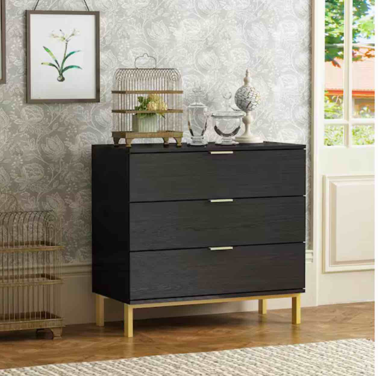 Devizes 3 - Drawer Nightstand in Black