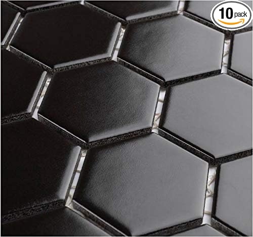 2x2 Hexagon 2 inch Matte Porcelain Mosaic Floor Wall Tile Backsplash for Bathroom, Kitchen, Accent Decor, Fireplace (10 Sheets/case) (Black) Visit the Tenedos Store