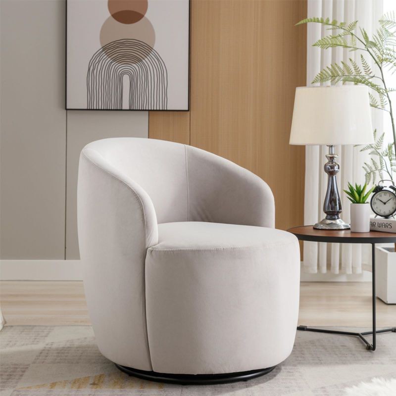 gray round upholstered swivel chair Swivel Accent Armchair Barrel Chair,25.60'' Wide Small Velvet Swivel Chair,Upholstered Swivel Barrel Chair-Maison Boucle? Gray