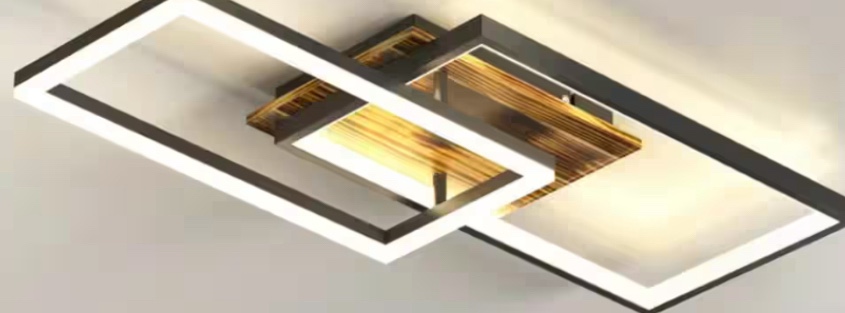 Modern Rustic Dimmable Integrated LED Black Rectangle Geometric Semi-Flush Mount Ceiling