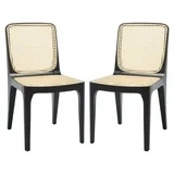 SAFAVIEH Couture Frank Natural Rattan Solid Dining Side Chair, Black/Natural (Set of 2)