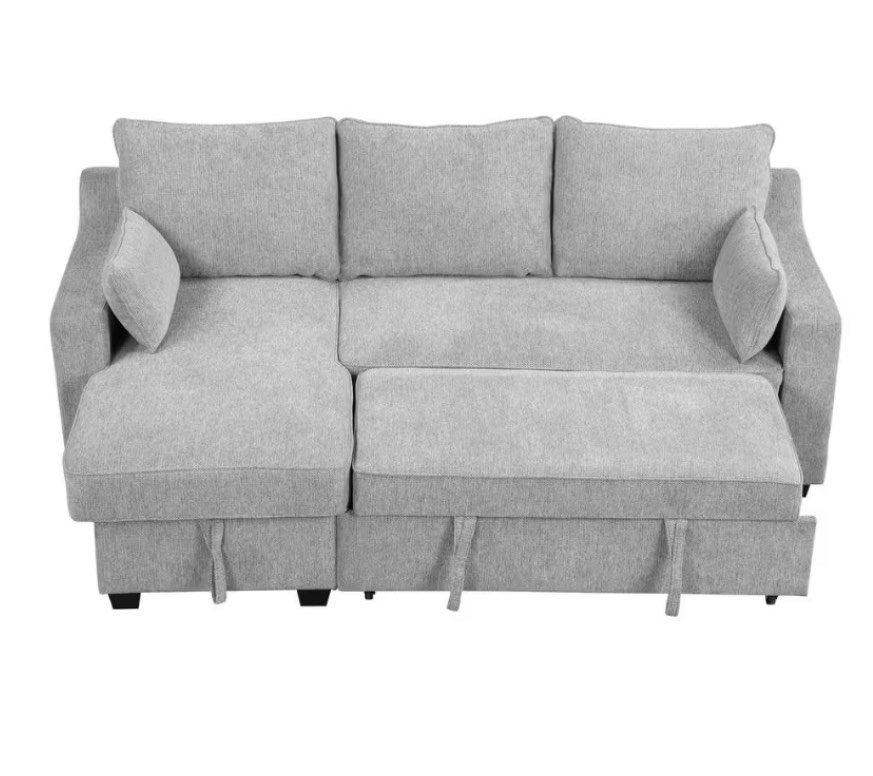 L-Shaped 90 in. Light Gray Convertible Sleeper Sofa Bed with Storage Chaise Lounge, Storage Racks, USB Ports ( incomplete Box ) 