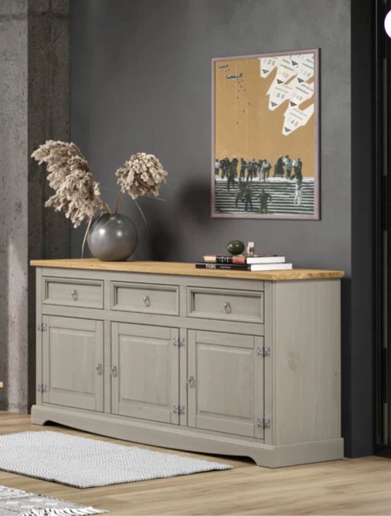 Corona 65.91" Wide 3 Drawer Pine Solid Wood Sideboard(incomplete box 1 of 2 )