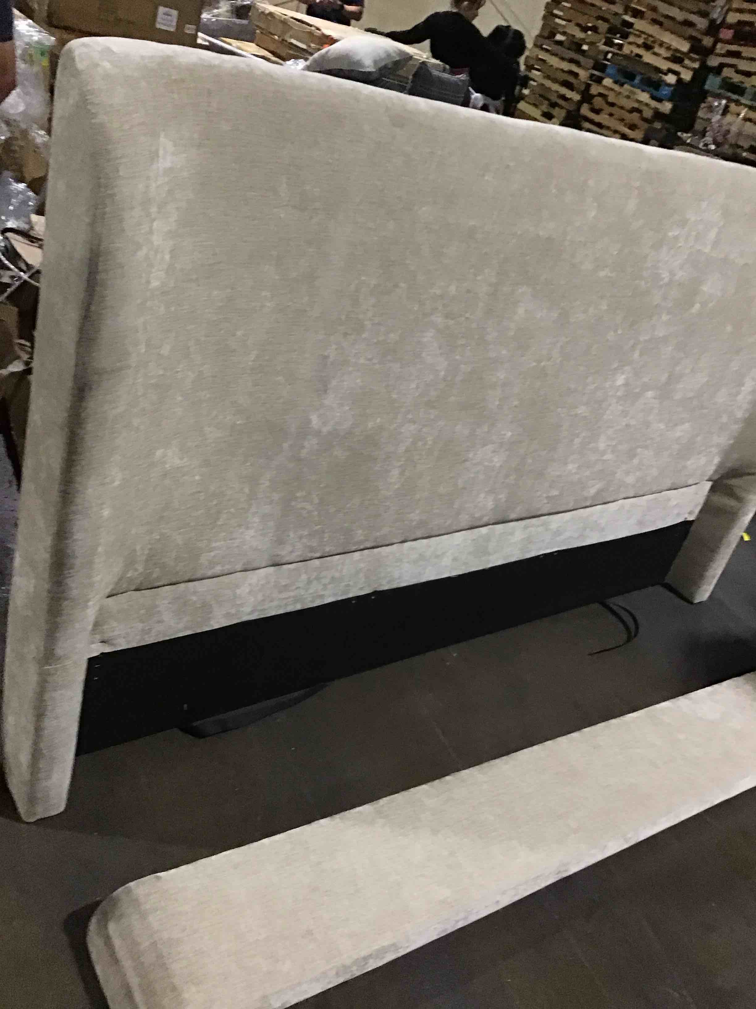 beige fabric curved headboard and footboard 