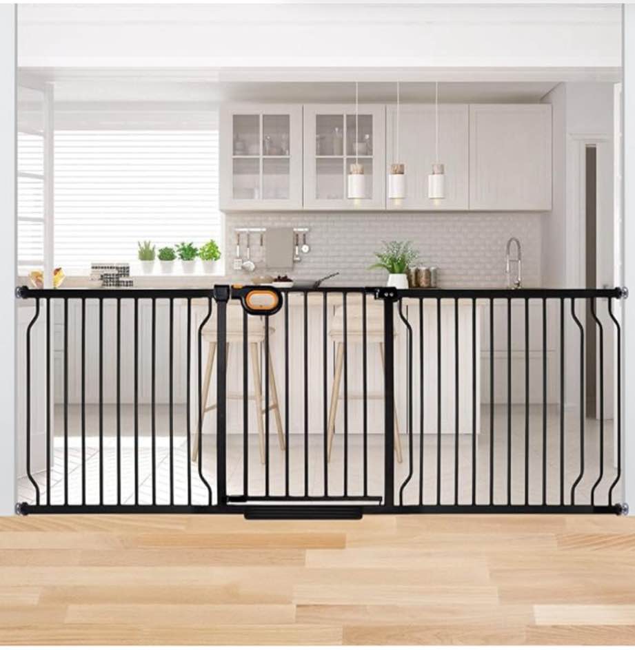 owlie Baby Gate Indoor 75-85 Inch, Extra Wide Safety Gate for Baby Large Stairway Gate Adjustable Baby Gates Pressure Mount Wide Gates for Baby Pet Stairway Doorway No Drilling Black (30.5'' Tall)