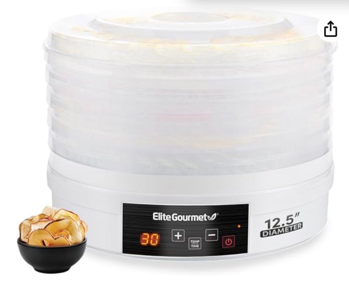 Elite Gourmet EFD770WD Digital Food Dehydrator with 5x12.5” BPA Free Trays, Adjustable 48-hr Timer and Temperature from 95~158F, Jerky, Herbs, Fruit, Veggies, Dried Snacks, White
