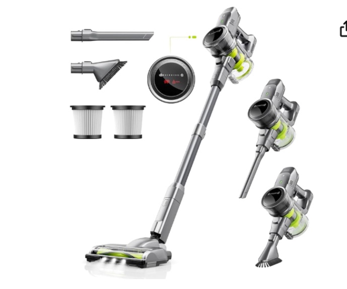 Kalado Cordless Vacuum Cleaner,26Kpa Powerful Suction Stick Vacuum,40Min Runtime Detachable Battery,80000RPM Brushless Motor,LED Display,6 in 1 Lightweight Upright Vacuum for Pet Hair Carpet Car Floor