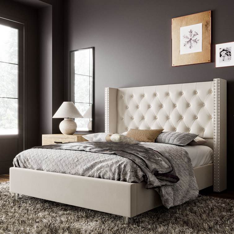 Cream Dryden Upholstered Wingback Bed Queen 
