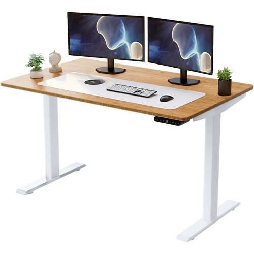 Uncaged Ergonomics Rise Up Electric Adjustable Height Sit/Stand Desk (White Frame, Natural Bamboo Desktop)(Top only)
