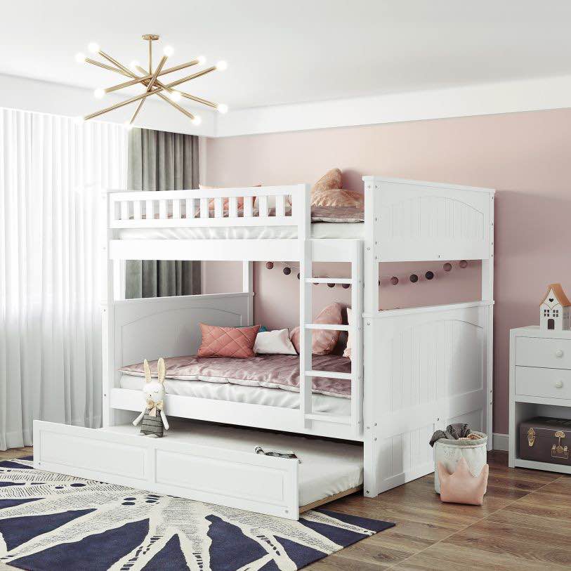 Full Over Full Bunk Bed w/ Twin Trundle, White(Box 1 of 2)
