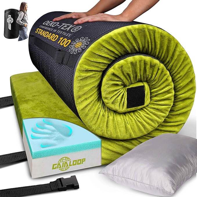 Gaialoop Thick Memory Foam Sleeping Pad for Camping [Car/Tent/Cot] Portable Floor Mat Roll Up Futon Mattress for Guests Kids Adults Sleepover Travel [Twin: 75 * 38 * 3" 2023 Upgraded](missing cover)