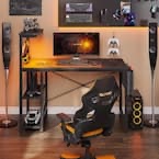 44 in. Computer Desk with LED Lights Gaming Desk with 4 Tier Shelves Black
