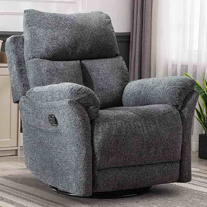 ANJ Swivel Rocker Recliner Chair, Manual Fabric Glider Nursery Recliner Chair, Single Rocking Modern Sofa Home Theater Seating for Living Room, Nursery (Dark Gray