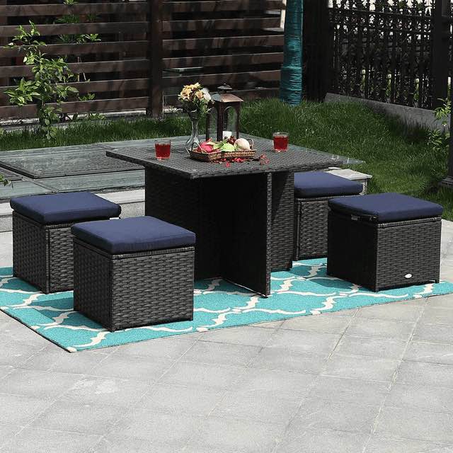 MF Studio Outdoor Patio Furniture-Rattan Table and Chairs (5-Piece  Dining Set)