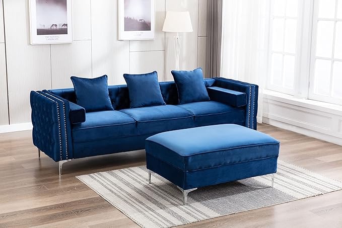 Legend Vansen Velvet Sofa sectional for Living Room with Ottoman Chaise Reversible L Shaped Couch Sleeper, 104", Blue(ottoman only)