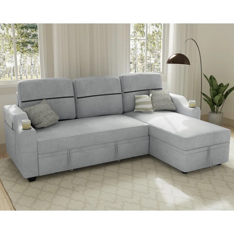 Amandaleigh Reversible Sectional Sofa Couch, Sleeper Sofa Bed with Storage Chaise (incomplete 2 packages only consisting of arms and a cushion)