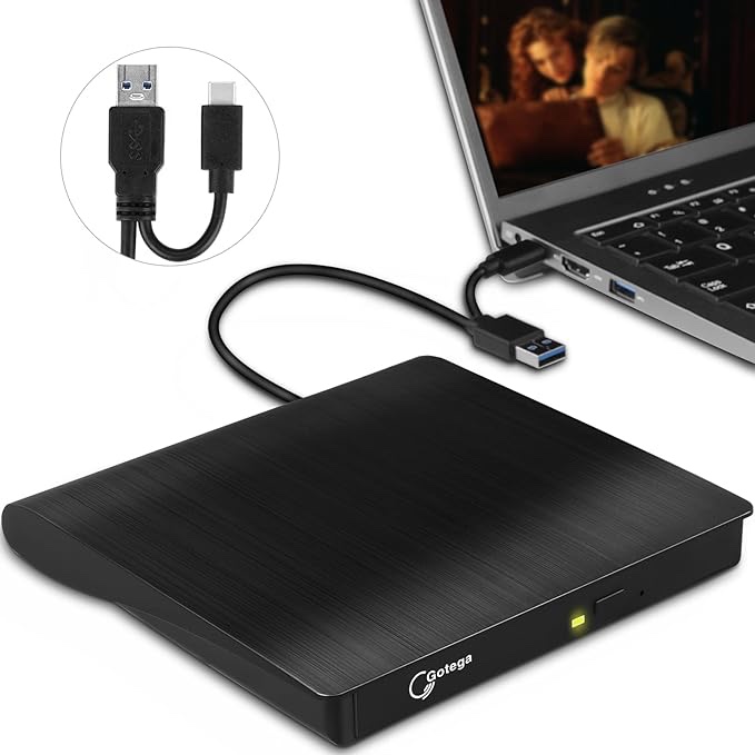 External DVD Drive USB 3.0 Type-C USB C Portable DVD Player for Laptop CD DVD +/-RW Disk Drive CD ROM Burner Writer CD/DVD Burner Reader Compatible with Laptop Desktop Windows Linux OS Apple MacBook