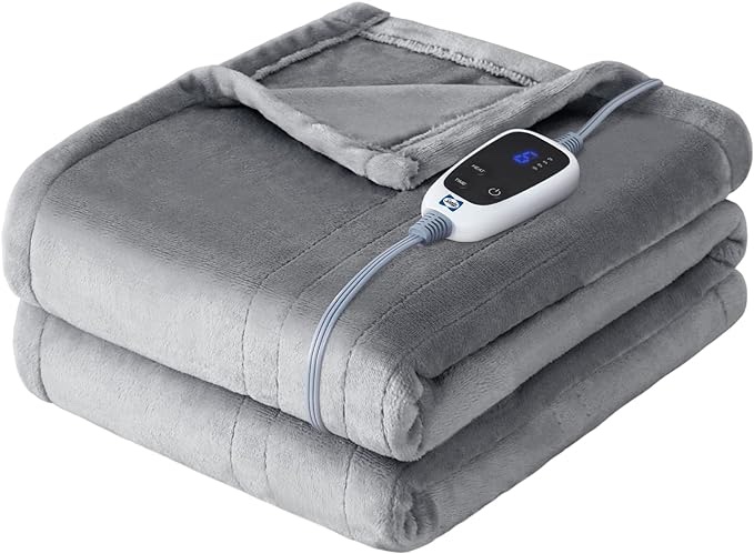 SEALY Heated Electric Blanket Twin Size, Flannel Electric Blanket with 10 Heating Levels & 1-12 Hours Auto Shut Off, Fast Heating Warming Blanket, Machine Washable, Grey, 62 x 84 Inch