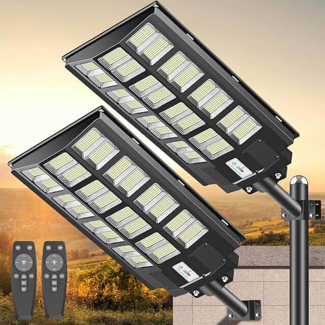 Deepn 2 Pack 2400W Solar Street Light, 260000 Lumens Dusk to Dawn Solar Flood Lights Outdoor Motion Sensor IP66 Waterproof Street Lights Solar Powered for Parking Lots, Garage, Basketball Court 2400W*2PACK