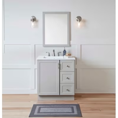 ((INCOMPLETE DAMAGED REAR PART))Style Selections Davies 30-in Gray Single Sink Bathroom Vanity with White Cultured Marble 