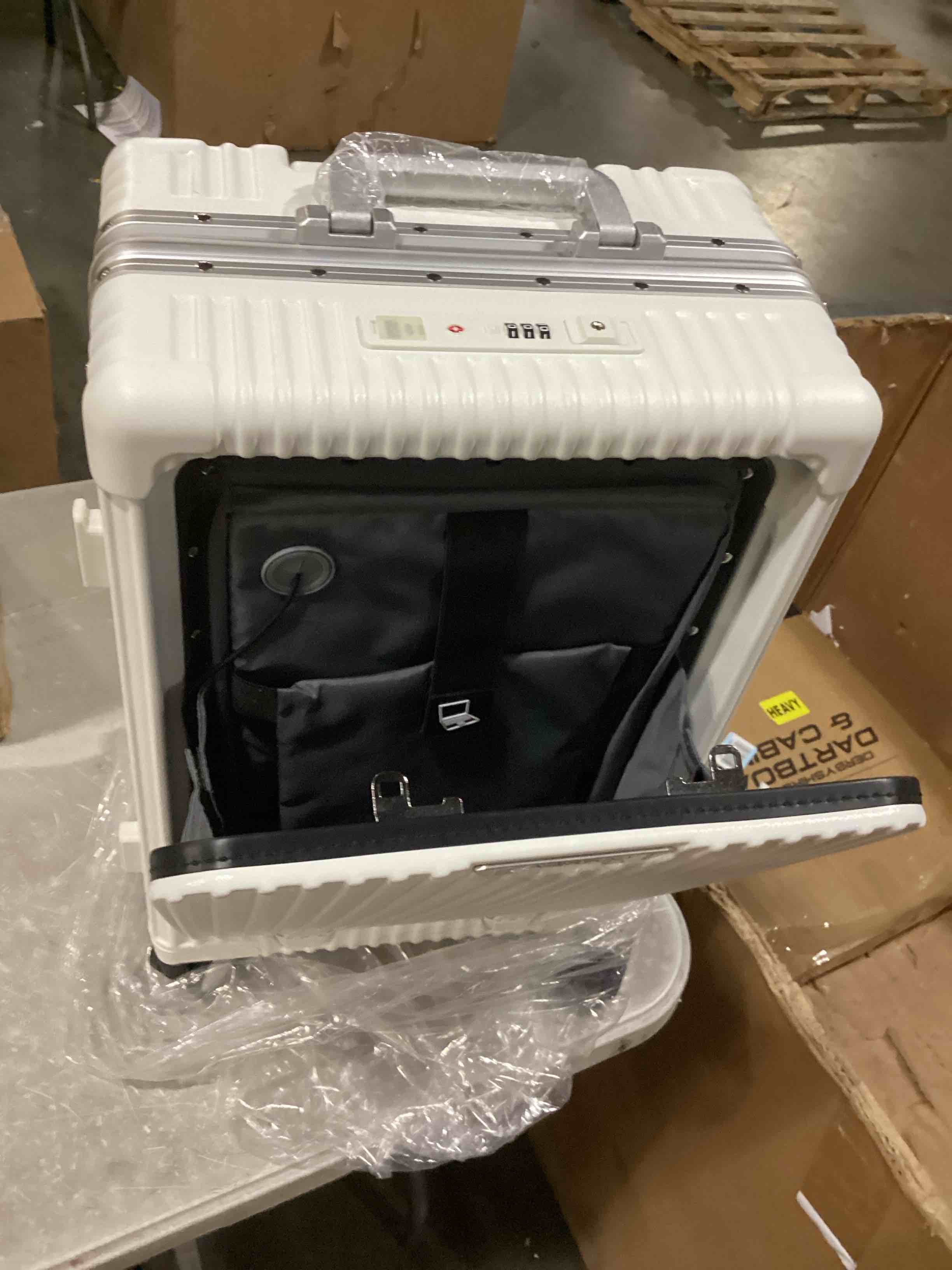 CAARANY Versatile Aluminum Frame Carry-On Luggage with USB Charging Port, Front Compartment, TSA Lock, Airline Approved Carry On Hardside Suitcase with Spinner Wheels(White, 20-lnch)