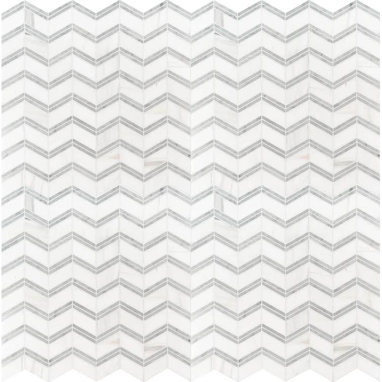 ((10 PCS)) Bianco Dolomite Chevron 12 in. x 12 in. Polished Marble Mosaic Tile