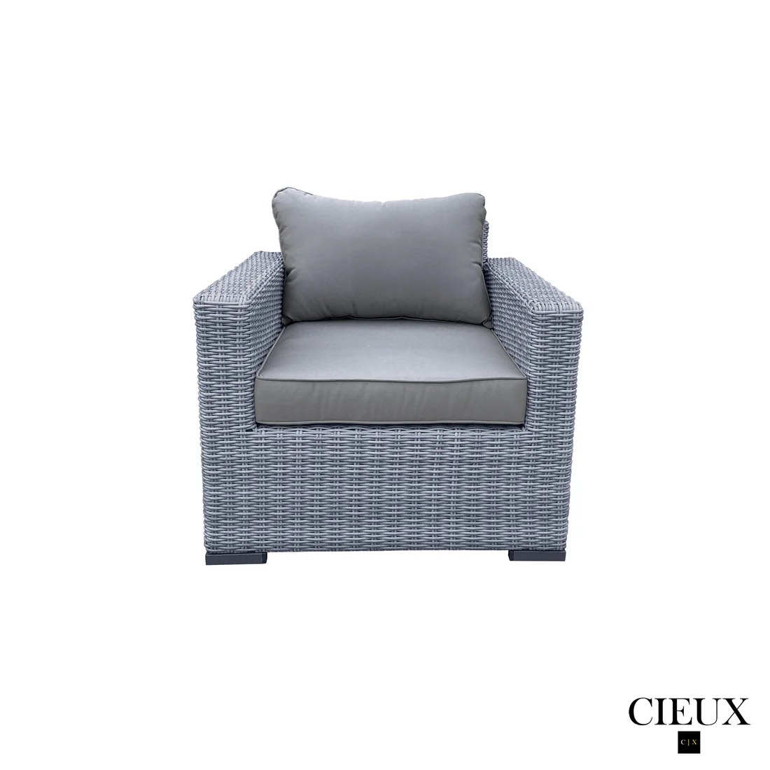 ((SIMILAR INCOMPLETE )) CANNES OUTDOOR PATIO WICKER CLUB CHAIR IN GREY WITH SUNBRELLA CUSHIONS
