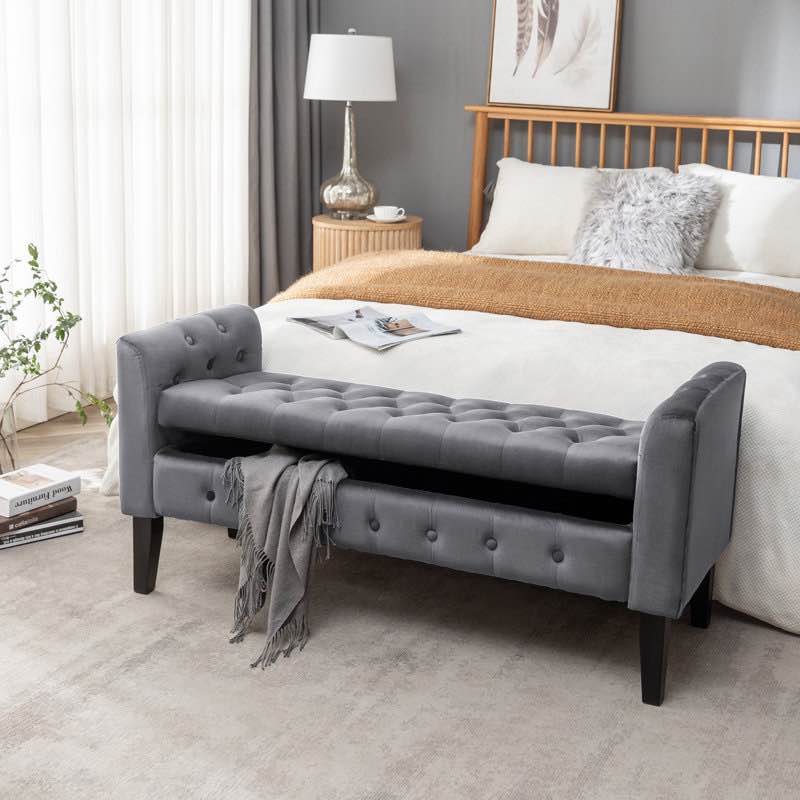 Vendrina Velvet Storage Bench with Rubberwood Legs