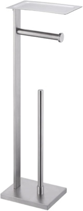 Miyili Bathroom Lavatory Toilet Tissue Roll Holder Stainless Steel Freestanding Toilet Paper Holder with Shelf Square Style Brushed Finish, F04N2