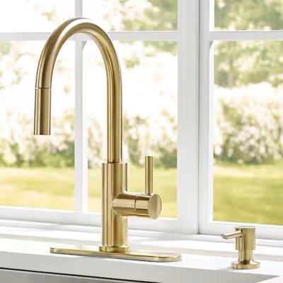 500+ bought last week allen + roth Harlow Brushed Gold Single Handle Pull-down Kitchen Faucet with Sprayer (Deck 