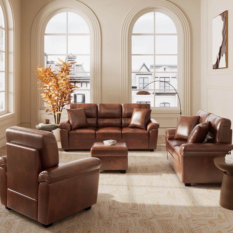 (incomplete) (only storage ottoman) 4 Piece Living Room Set, Faux Leather Sofa Set with Storage Ottoman Bench