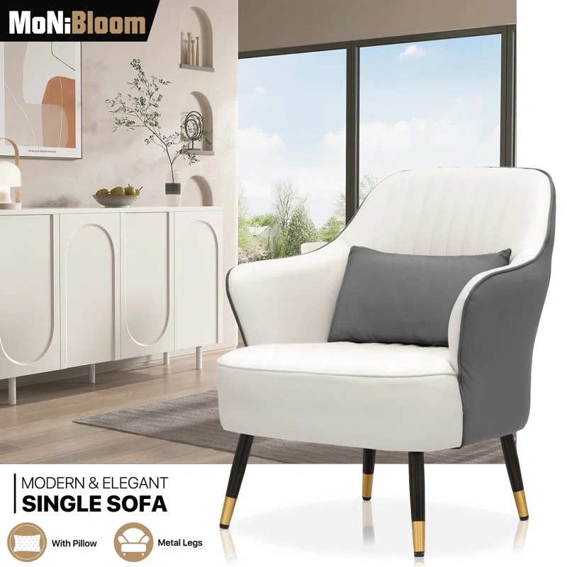 Barrel Accent Chair Armchair with Pillow, Mid Back Upholstered Sofa for Living Room Home Office