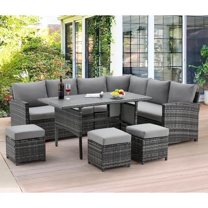 Hinesville 7 Piece Rattan Lounge Dining with Cushions