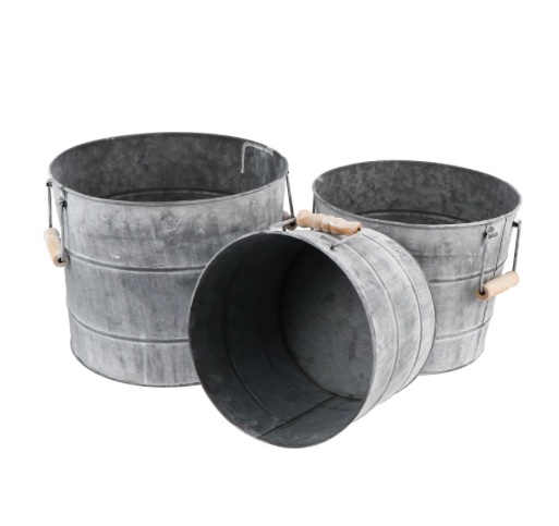 3Pcs Galvanized Metal Bucket Planter Farmhouse Metal Flower Pots Rustic Metal Fl